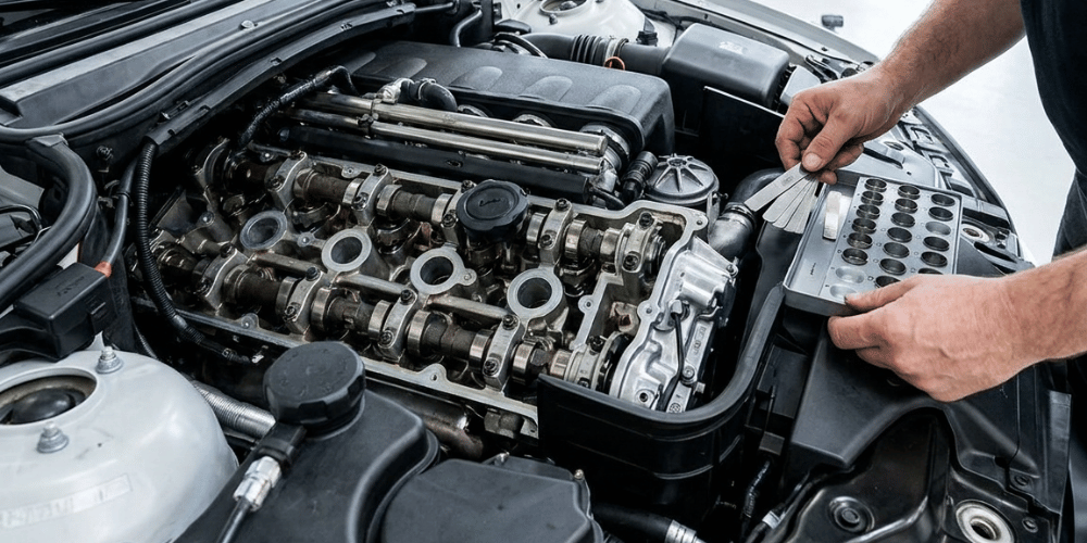BMW S54 engine in the middle of a valve adjustment
