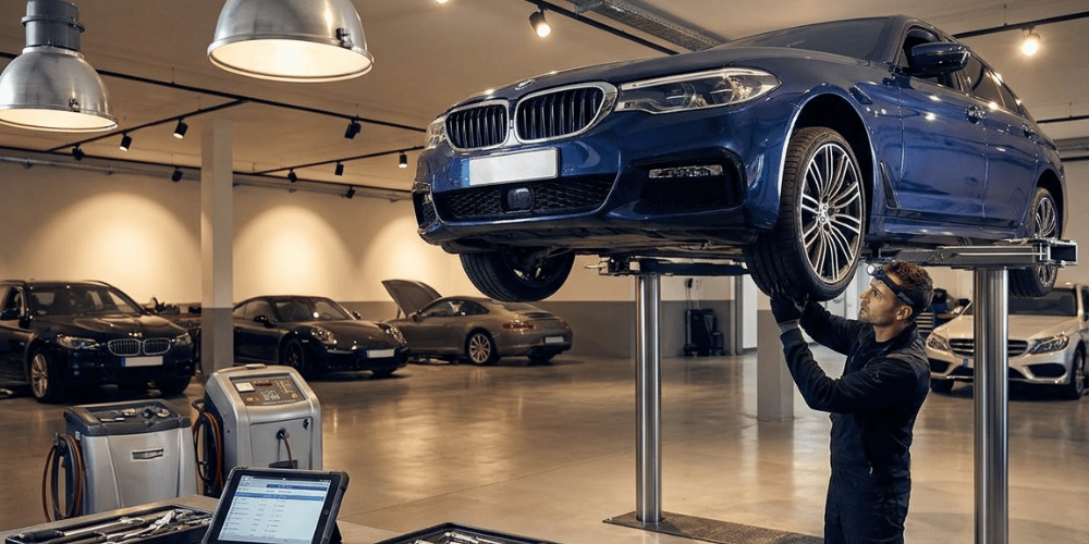 Technician working on a BMW