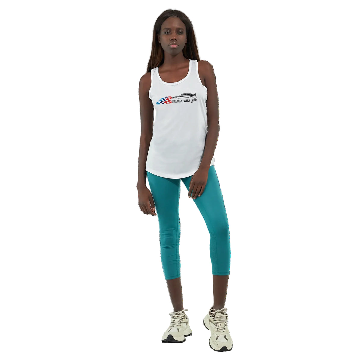 Woman in Bavarian Werk Shop Racerback Tank Top in White