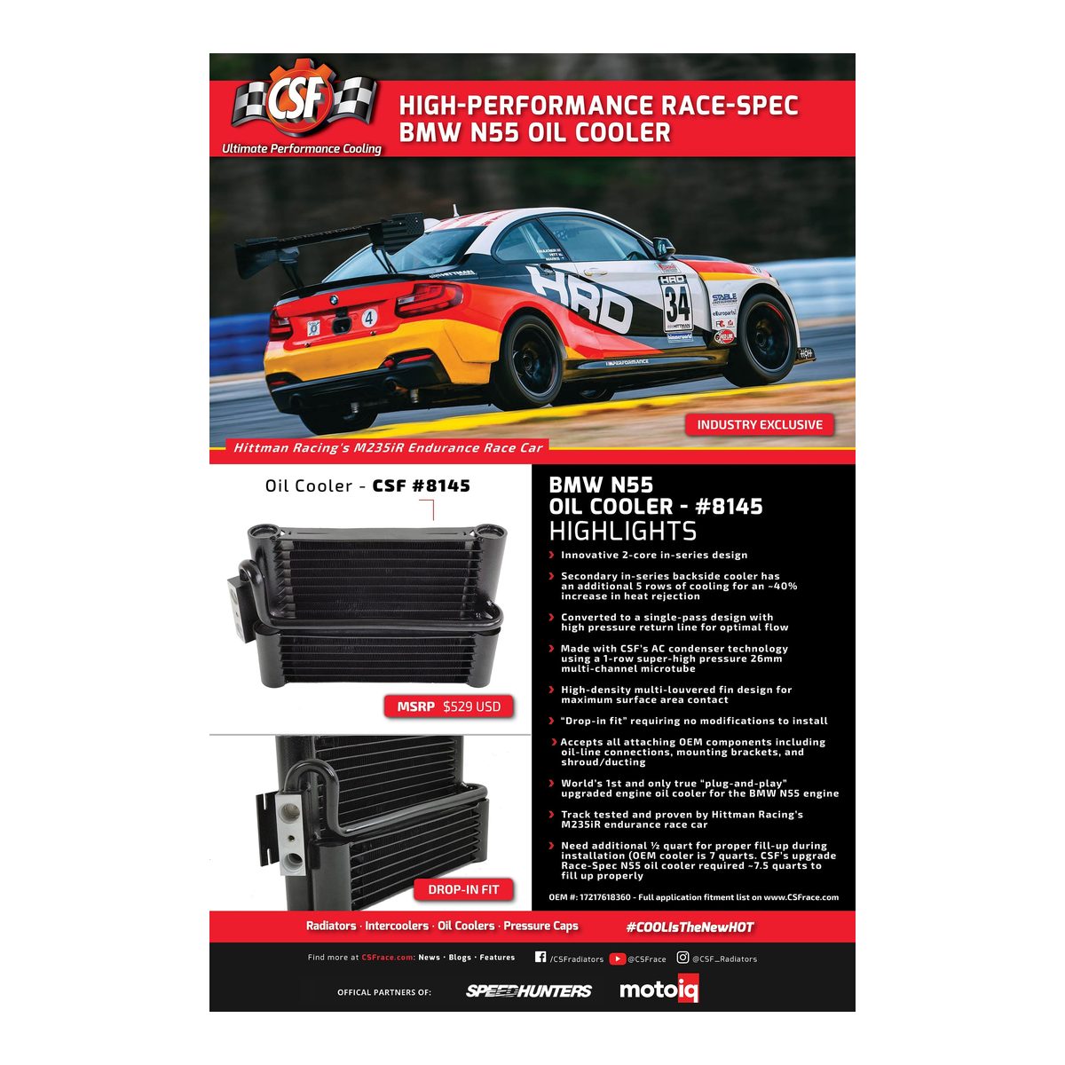CSF BMW F3X/F2X (N55) Race-Spec Oil Cooler – product detail view 7