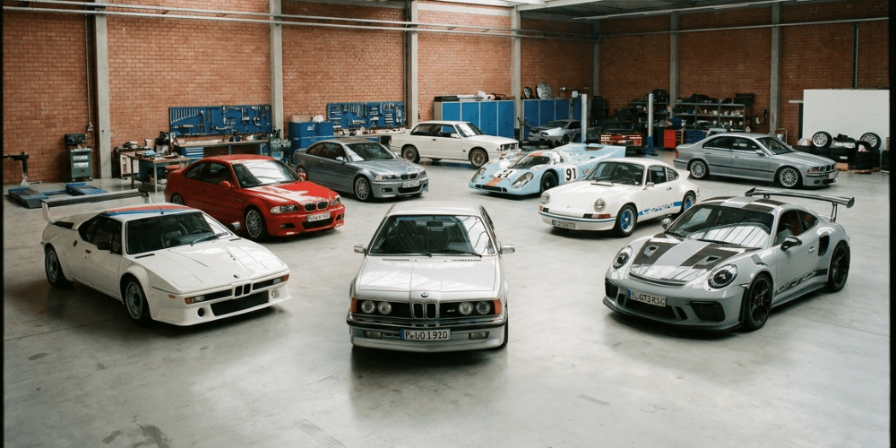 Collection of BMW and Porsche vehicles